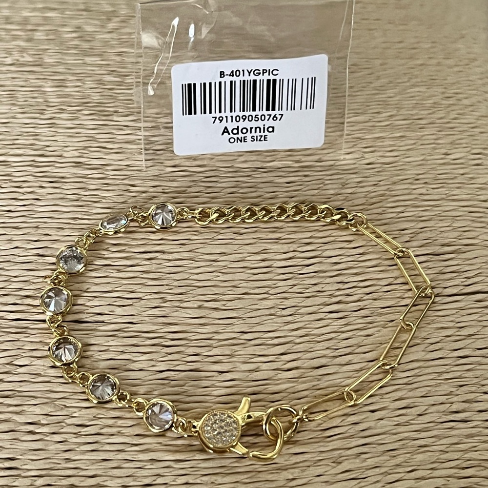 ADORNIA NWT AUTHENTIC MIXED CHAINS BEZEL SET CRYSTAL PATCHWORK LOCK BRACELET